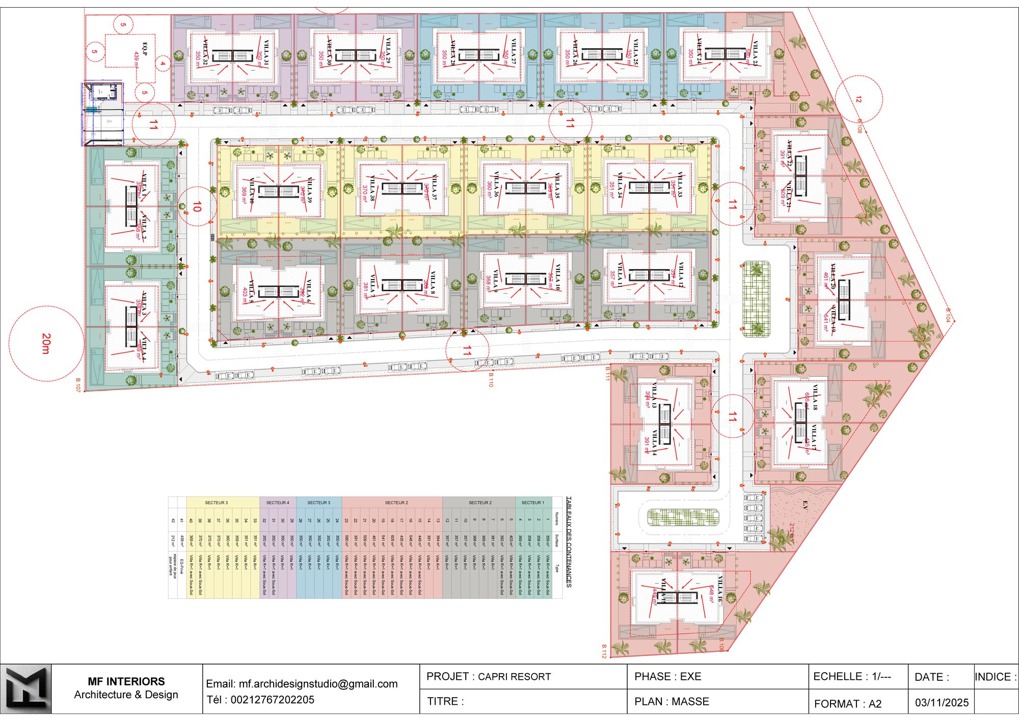Plan de masse du projet Capri Resort conçu par MF Interiors