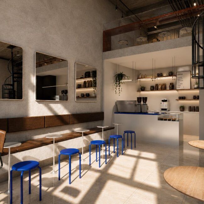 Coffee shop à Marrakech – aménagement commercial par MF INTERIORS, vue 1