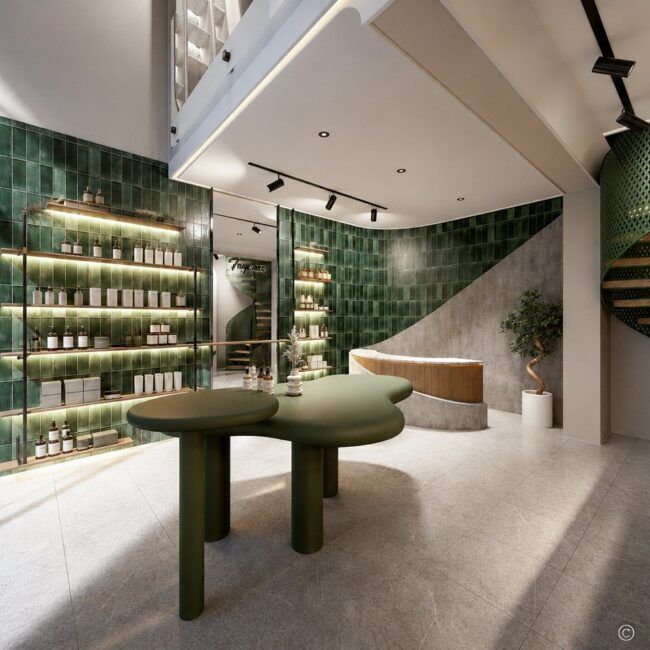 Parapharmacie à Marrakech – aménagement commercial par MF INTERIORS, vue 1